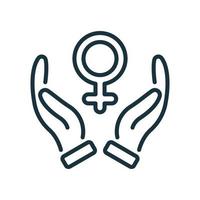 Protection of Women Line Icon. Open Palms with Female Gender Symbol. Safe and Protection of Woman Gender Linear Icon. Isolated Vector Illustration