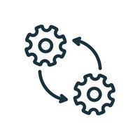 Cog Wheel in Process Line Icon. Circular Arrow, Cogwheel, Operation. Gear Linear Pictogram. Vector Illustration.