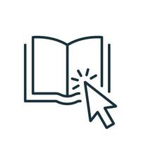 Online Library Application line icon. Mouse Pointer with Open E-book. Electronic Book for Education and Learning. Choice and Download Online Book. Vector illustration