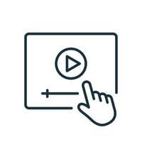 Video Tutorials Line Icon. Video Player with Mouse Pointer Linear Icon. E-learning and Online Education concept. Distant Education and Online Webinar pictogram. Vector illustration