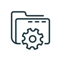 Setting of Data Folder Line Icon. Computer Folder with Gear Linear Icon. Options and Configuration of File or Document. Vector Illustration.