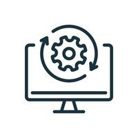 Upgrade of Software Line Icon. Computer System Update Linear Pictogram. Download Process Icon. Progress of Upgrade. Vector Illustration.