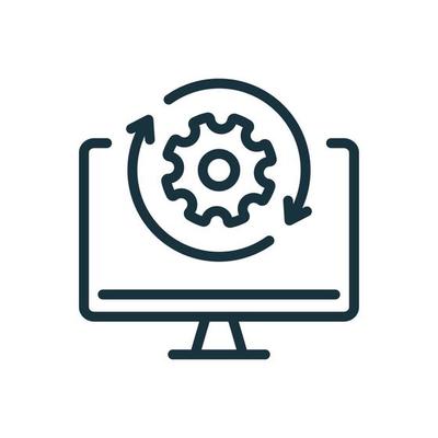 Upgrade of Software Line Icon. Computer System Update Linear Pictogram. Download Process Icon. Progress of Upgrade. Vector Illustration.