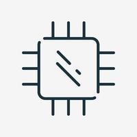 Chip Line Icon. Computer Microchip Linear Pictogram. CPU Outline Icon. Isolated Vector Illustration