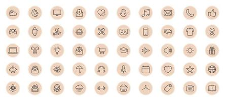 Highlights Line Icon Set. Highlights for Lifestyle, Travel and Beauty Bloggers, Photographers and Designers. Stories Covers Contain Weather, Finance, Education, Fitness topics. Vector illustration