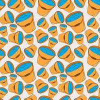 Cartoon doodle linear bucket with liquid seamless pattern. Household tool background. vector