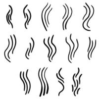 Aromas vaporize icons. Smells linear icon set, hot aroma, stink or cooking steam symbols, smelling or vapor, smoking or odors signs isolated on white. vector