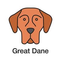 Great Dane color icon. German Mastiff. Guardian dog breed. Isolated vector illustration