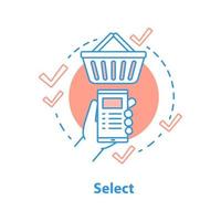 Select items concept icon. Online shopping idea thin line illustration. Add to basket. Vector isolated outline drawing