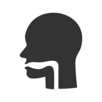 Oral cavity, pharynx and esophagus glyph icon. Upper section of alimentary canal. Silhouette symbol. Negative space. Vector isolated illustration