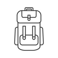 Camping backpack linear icon. Thin line illustration. Rucksack, knapsack. Contour symbol. Vector isolated outline drawing