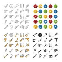 Construction tools icons set. Renovation and repair instruments. Linear, flat design, color and glyph styles. isolated vector illustrations