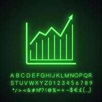 Market growth chart neon light icon. Statistics diagram. Glowing sign with alphabet, numbers and symbols. Vector isolated illustration