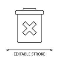 Delete forever button linear icon. Dustbin. Thin line illustration. Garbage can, trashcan. Do not discard. Contour symbol. Vector isolated outline drawing. Editable stroke