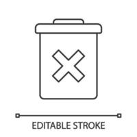 Delete forever button linear icon. Dustbin. Thin line illustration. Garbage can, trashcan. Do not discard. Contour symbol. Vector isolated outline drawing. Editable stroke