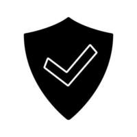 Verified user glyph icon. Protection, security. Antivirus program emblem. Successfully tested. Shield with check mark. Silhouette symbol. Negative space. Vector isolated illustration