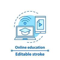 Online education concept icon. Interactive training idea thin line illustration. Online courses. Educational software. Study program. Vector isolated outline drawing. Editable stroke