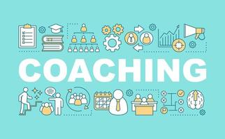 banner de conceptos de palabra de coaching. formación interactiva. gestión empresarial. estrategia de negocios. idea de tipografía de letras aisladas con iconos lineales. ilustración de contorno vectorial vector