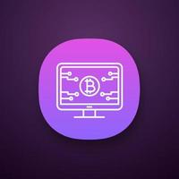 icono de la aplicación de la página web oficial de bitcoin. interfaz de usuario ui ux. aterrizaje de granjas mineras. página del servidor de cadena de bloques. sitio web de negocios de criptomonedas. aplicación web o móvil. ilustración vectorial aislada vector