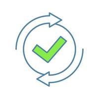 Checking process color icon. Successfully checked. Approved. Testing. Checkmark. Check mark with circle arrows. Verification and validation. Isolated vector illustration