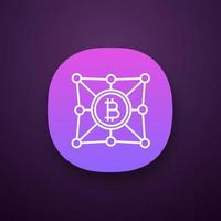 Blockchain network app icon. Bitcoin. Cryptocurrency. Digital money. Fintech and big data. UI UX user interface. Web or mobile application. Vector isolated illustration