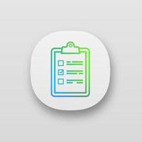 Task planning app icon. Checklist. To do list. UI UX user interface. Project management. Tasks list. Web or mobile application. Vector isolated illustration