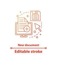 New document concept icon. Text editor. Add file idea thin line illustration. Document saving. Vector isolated outline drawing. Editable stroke