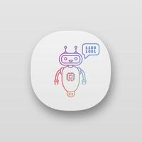 Chatbot coding app icon. UI UX user interface. Talkbot with chip insert. Codebot. Code writing virtual assistant. Online helper. Modern robot. Web or mobile application. Vector isolated illustration