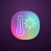 Summer temperature app icon. High temperature. Heater. Thermometer with sun. Warm, hot air. UI UX user interface. Web or mobile application. Vector isolated illustration