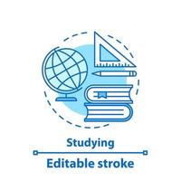 Studying concept icon. School education idea thin line illustration. Learning. Gaining knowledge. Vector isolated outline drawing. Editable stroke