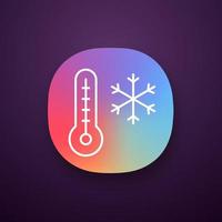 Winter temperature app icon. Frosty and cold weather. Thermometer with snowflake. UI UX user interface. Web or mobile application. Vector isolated illustration