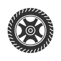 Car rim and tire glyph icon. Automobile wheel. Silhouette symbol. Negative space. Vector isolated illustration