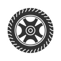 Car rim and tire glyph icon. Automobile wheel. Silhouette symbol. Negative space. Vector isolated illustration