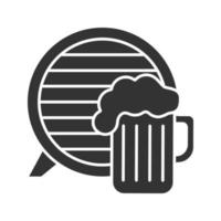 Craft beer pub glyph icon. Ale. Beer mug and barrel. Silhouette symbol. Negative space. Brewery. Vector isolated illustration