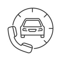 Taxi ordering linear icon. Car with handset. Thin line illustration. Roadside assistance call. Contour symbol. Vector isolated outline drawing