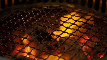 fire in bbq holzkohlegrillofen zum grillen von lebensmitteln mit rauchhaube. video
