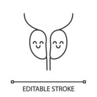 Smiling prostate gland linear icon. Men s health. Thin line illustration. Male reproductive system health. Contour symbol. Vector isolated outline drawing. Editable stroke