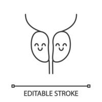 Smiling prostate gland linear icon. Men s health. Thin line illustration. Male reproductive system health. Contour symbol. Vector isolated outline drawing. Editable stroke