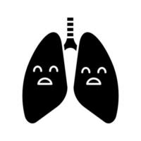 Sad human lungs glyph icon. Respiratory diseases, problems. Unhealthy pulmonary system. Silhouette symbol. Negative space. Vector isolated illustration