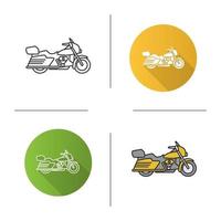 icono de moto. Diseño plano, estilos lineales y de color. motocicleta. ilustraciones de vectores aislados