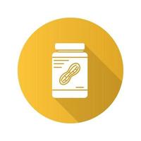 Peanut butter jar flat design long shadow glyph icon. Vector silhouette illustration