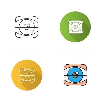 Retina scan icon. Flat design, linear and color styles. Optometry. Eye authentication. Isolated vector illustrations