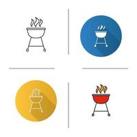 Kettle barbecue grill icon. Flat design, linear and color styles. Isolated vector illustrations