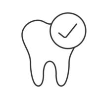 Healthy teeth linear icon. Thin line illustration. Tooth with check mark. Contour symbol. Vector isolated drawing