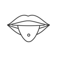 Pierced tongue linear icon. Thin line illustration. Tongue with ring. Contour symbol. Vector isolated outline drawing