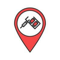 Tattoo studio location color icon. Map pinpoint with tattoo machine. Isolated vector illustration