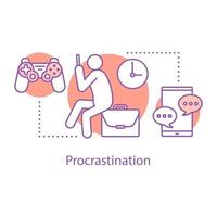 Procrastination concept icon. Wasting time idea thin line illustration. Laziness. Vector isolated outline drawing