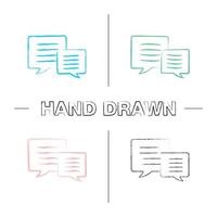 Speech bubbles hand drawn icons set. Chat boxes. Color brush stroke. Isolated vector sketchy illustrations