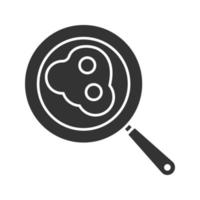 Fried eggs on pan glyph icon. Silhouette symbol. Negative space. Vector isolated illustration