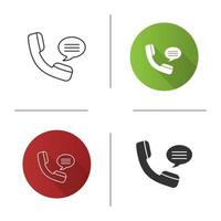 Handset with speech bubble icon. Hotline. Telephone support. Voice message. Flat design, linear and glyph styles. Isolated vector illustrations